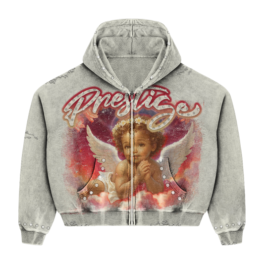 Prestige Co. Angel Zip Up Hoodie Grey Red